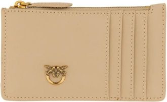 Pinko Airone Cardholder - Dames - Portefeuilles - Beige - ONE Size - Leer - Accessoires
