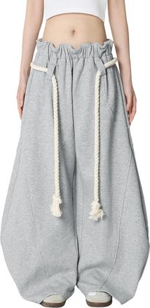 Generic Super Baggy Barrel Sweatpants Wide Leg Pants for Women Men Casual Elastic Waist Unisex Lantern Trouser Pants (M,Grey)