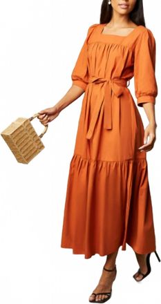 Pinch Design Belted 3/4 Sleeve Maxi Dress In Fall Pumpkin