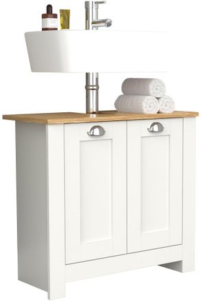 VCM Vcm - Gabinete De Lavabo De Madera Gabinete De Ba&ntilde;o Dimensiones: Al. 58 X An. 65 X P. 30 Cm 2 Puertas Rotativas - Balusa M (blanco)