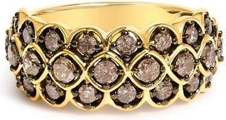 House of Brilliance 10K Yellow Gold Plated Sterling Silver 1.0 ctw Brown Diamond Scalloped Motif Band Ring in Yellow Gold Over Silver at Nordstrom