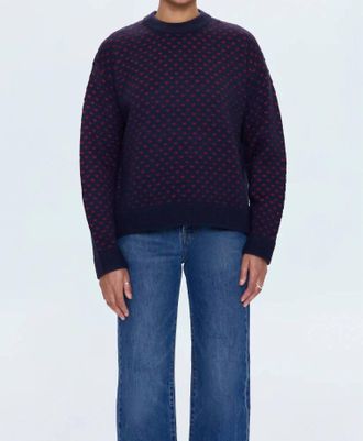Pistola Denim Hanna Crew Neck Oversized Sweater In Navy Red Hearts