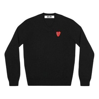 Comme Des Garçons V-Neck Pullover Red Emblem Black AZ-N074-051-1