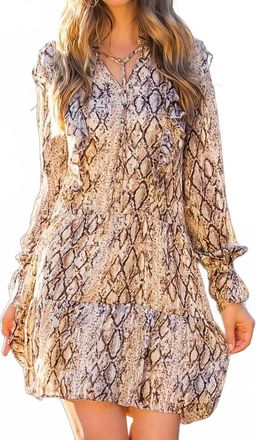 THML Clothing Ruffle Mini Dress In Snakeskin