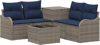 vidaXL Juego De Sof&aacute; 6 Uds. Gris Y Azul Marino Rat&aacute;n Sint&eacute;tico Y Acero Vidaxl