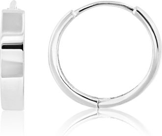 MAX + STONE 14K White Gold 12mm Flat Style Huggie Hoop Earrings with Hidden Post Hinged Closure