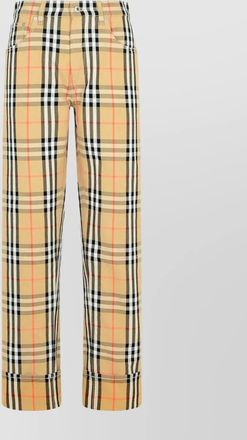 Burberry check cotton trousers cuffed hem