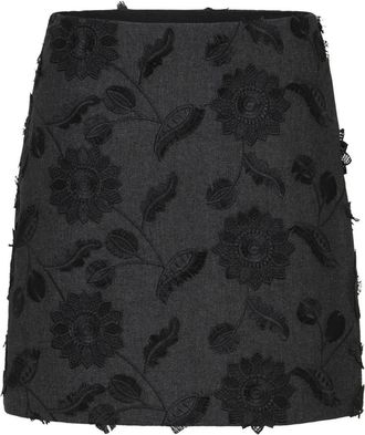 Bruuns Bazaar Rokken, Dames, Zwart, XS, Zwarte Geborduurde Rok met Hoge Taille