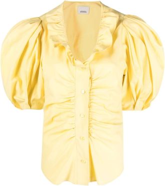 Isabel Marant ruffle-neck ruched blouse - women - Silk/Cotton - 40 - Yellow