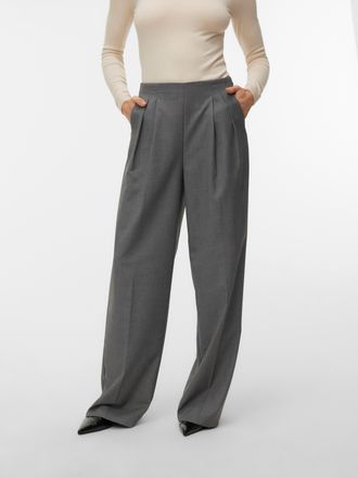 Vero Moda Anzughose VERO MODA VMHAILEY HW WIDE PLEAT PANT NOOS, Damen, Gr. 34, L&auml;nge 32, medium grau melange, Web, Obermaterial: 80% Polyester, 20% Viskose, uni