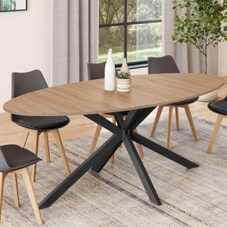 IDMarket Idmarket - Alix Mesa De Comedor Ovalada Para 10 Personas Con Patas De Ara&ntilde;a Negro Y Madera 200 Cm