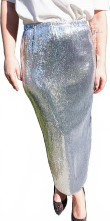 Elan Womens Midi Sequin Skirt In Silver