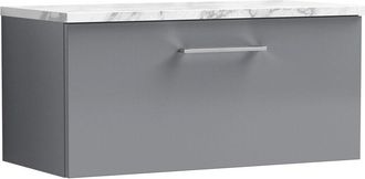 Nuie Nuie Arno Wall Hung 1-Drawer Vanity Unit with Carrera Marble Worktop 800mm Wide - Satin Grey