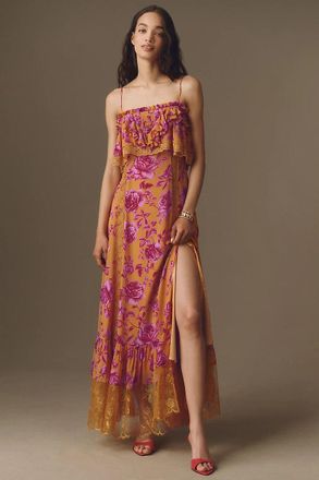 BHLDN Ruffle Lace-Trim Maxi Dress