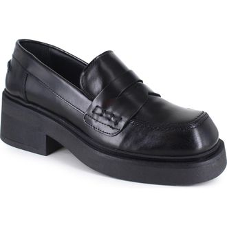 Zigi Soho Geraldine Platform Penny Loafer in Black Leather at Nordstrom Rack, Size 9Us / 39Eu
