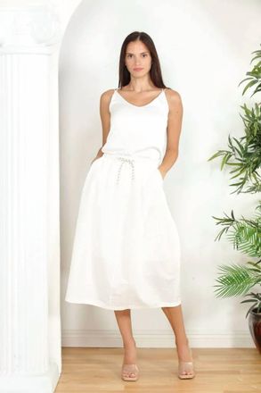 Zero Degrees Celsius Drawstring Midi Skirt In White