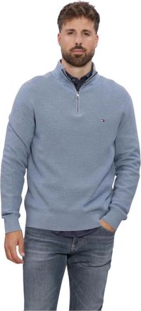 Tommy Hilfiger Pima Ctn Cash Structure Zip Mock - Heren - Truien - Blauw - Maat: XL Katoen