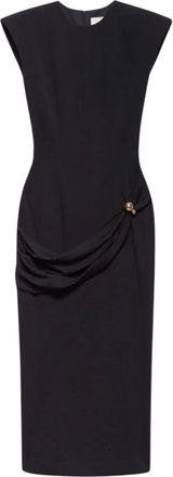Aniye By Vestido Midi con Detalle de Joya Drapeada y Abertura Trasera - Dresses - Mujer - Negro - L