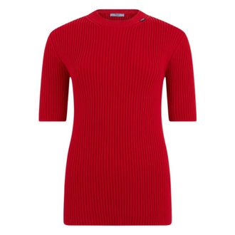 Prada Truien & Vesten, Dames, Rood, S, Wol, Gebreide trui met korte mouwen