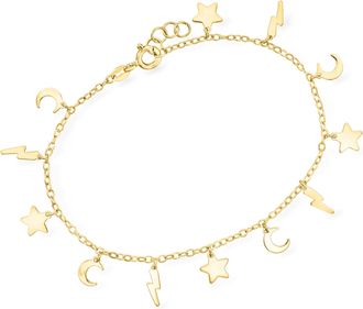 Canaria Canaria Italian 10kt Yellow Gold Celestial Symbol Charm Bracelet