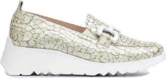 Wonders Groene gegraveerde leren mocassin met sportief design - Dames - Loafers - Groen - 41 EU - Leer - Schoenen