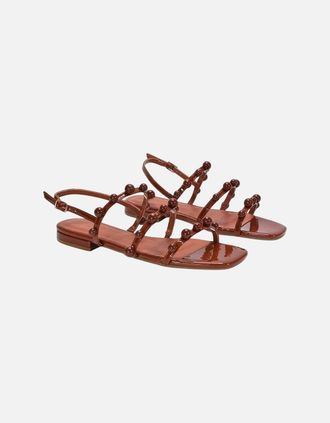 XY London Womens XY London Womens/Ladies Pamela Patent Strappy Beaded Flat Sandals - Brown - Size: 4
