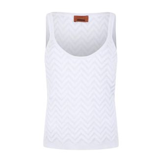 Missoni Stretch Chevron Cotton and Viscose Tank Top - female - Missoni - Sleeveless Tops - White - XL - Tops