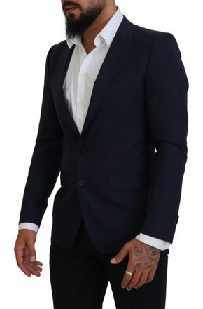 Dolce & Gabbana Mens Blue Wool Slim Fit Formal Coat Blazer Clothing