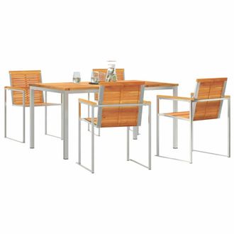 Berkfield Home Modern 5 Piece Garden Dining Set Solid Wood Acacia in Brown