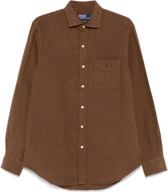 Polo Ralph Lauren Casual Bruin Linnen Overhemd met Lange Mouwen - Heren - Casual Overhemden - Bruin - XL - Linnen - Overhemden