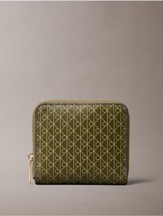 Calvin Klein Womens Allover Monogram Square Zip Wallet - Green