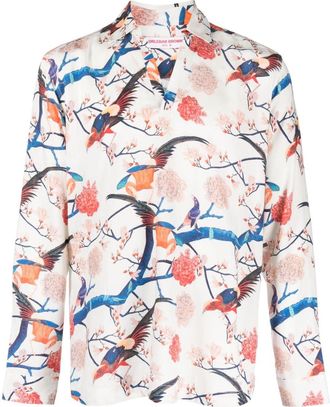 Orlebar Brown Ridley graphic-print long-sleeve shirt - unisex - Viscose/Linen/Flax - S - White