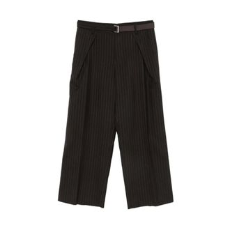 sacai Broeken, Heren, Bruin, M, Wol, Chalk Stripe Pants