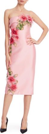 Badgley Mischka Floral Appliqu&eacute; Strapless Cocktail Dress in Peony at Nordstrom, Size 0