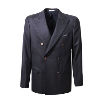 Boglioli Jassen, Heren, Blauw, 2Xl, Wol, Blauw Wollen Jas met Piekrevers