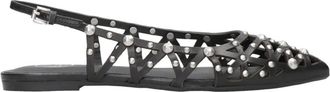 Ash Studded Leren Cut-Out Puntige Neus Schoenen - Dames - Ballerinas - Zwart - 37 EU - Leer - Schoenen