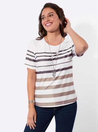 Casual Looks Kurzarmshirt CASUAL LOOKS Ringelshirt, Damen, Gr. 36, sesam, wei&szlig;, geringelt, 92% Polyester, 8% Elasthan, bedruckt, gemustert, gestreift, mehrfarbig, 