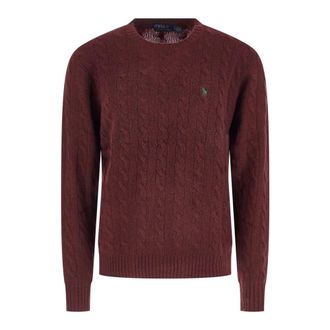 Polo Ralph Lauren Pullover van wol en kasjmier met kabels - Heren - Ronde hals truien - Rood - M - Wol - Truien & Vesten