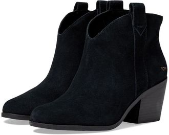 Toms Constance Boots Womens US 9 Black Suede Pull-On Ankle Block Heel FZP444