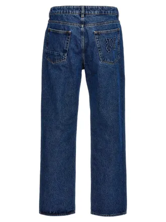 Palm Angels Monogram Cotton Denim Jeans - Blue