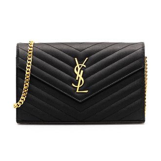 Saint Laurent Cassandre leather wallet on chain Woman One Size