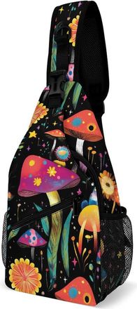 Generic Mushrooms And Flowers Unisex Shoulder Bags Casual Crossbody Chest Bag Sling Backpack for Hiking Cycling Travel