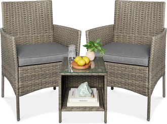 Best Choice Products 3-Piece Outdoor Wicker Conversation Patio Bistro Set, w/ 2 Chairs, Table