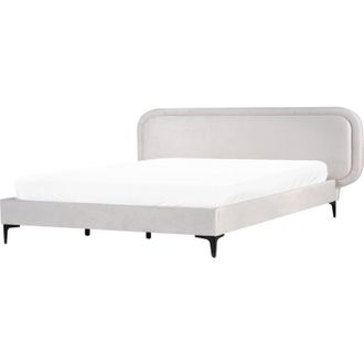 Beliani Cama Moderna Con Somier De Terciopelo Gris Claro 180 X 200 Cm Suzette