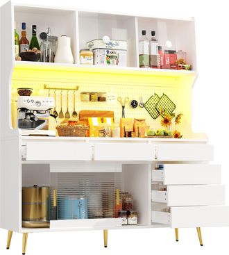 STILVORA Aparador Alto Con Puertas Correderas Y Led Con Control Por Aplicacion, En Mdf Y Vidrio, 145 X 39 X 171 Cm, Blanco