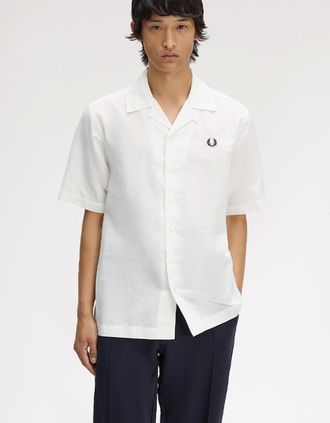 Fred Perry Mens Fred Perry Linen Blend Revere Collar Shirt - White - Size: 44/Regular
