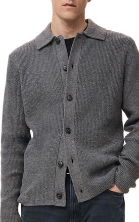 Mango Rib Collar Cardigan in Medium Heather Grey at Nordstrom, Size Small