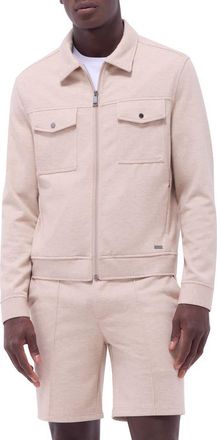 Bugatchi Soft Touch Zip Knit Shirt Jacket in Sand at Nordstrom, Size Xx-Large