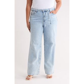 Vero Moda Wide Leg Belted Jeans in Light Blue Denim at Nordstrom Rack, Size 12W