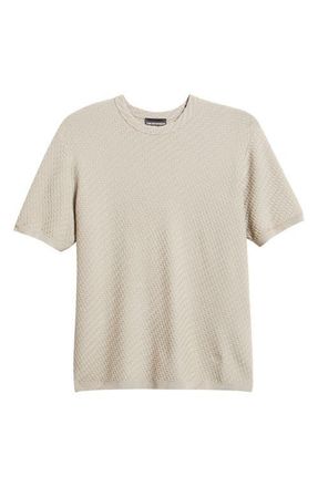 Emporio Armani Short Sleeve Basket Stitch Sweater in Solid Dark Beige at Nordstrom, Size Xx-Large